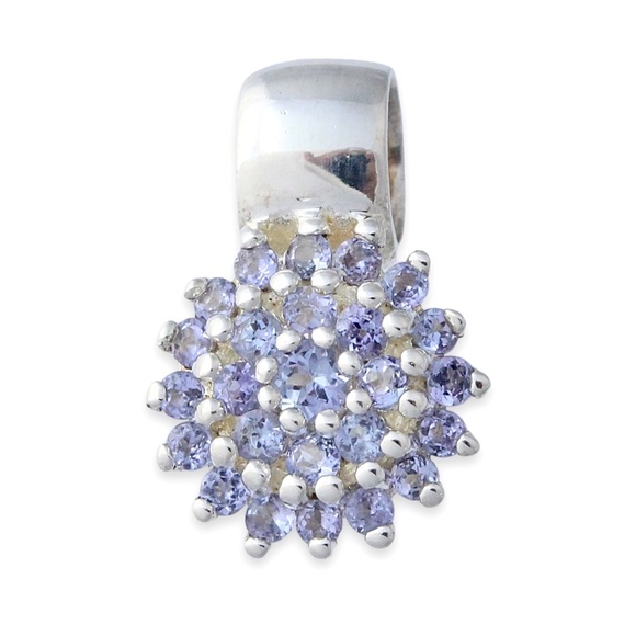 Estate Periwinkle Blue Crystal Cluster Sterling Silver Necklace Pendant - Picture 1 of 4